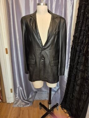 Classic Black Leather Sport Coat - Unbranded